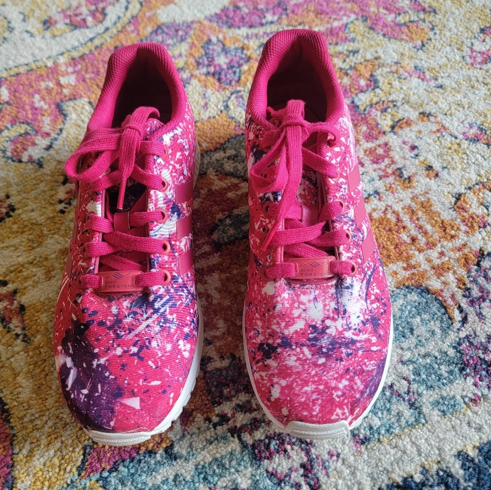 Adidas Athletic Shoes Size Women's 8 Youth 6.5 ZX Flux Splatter Pink Purple Rose - Picture 2 of 6